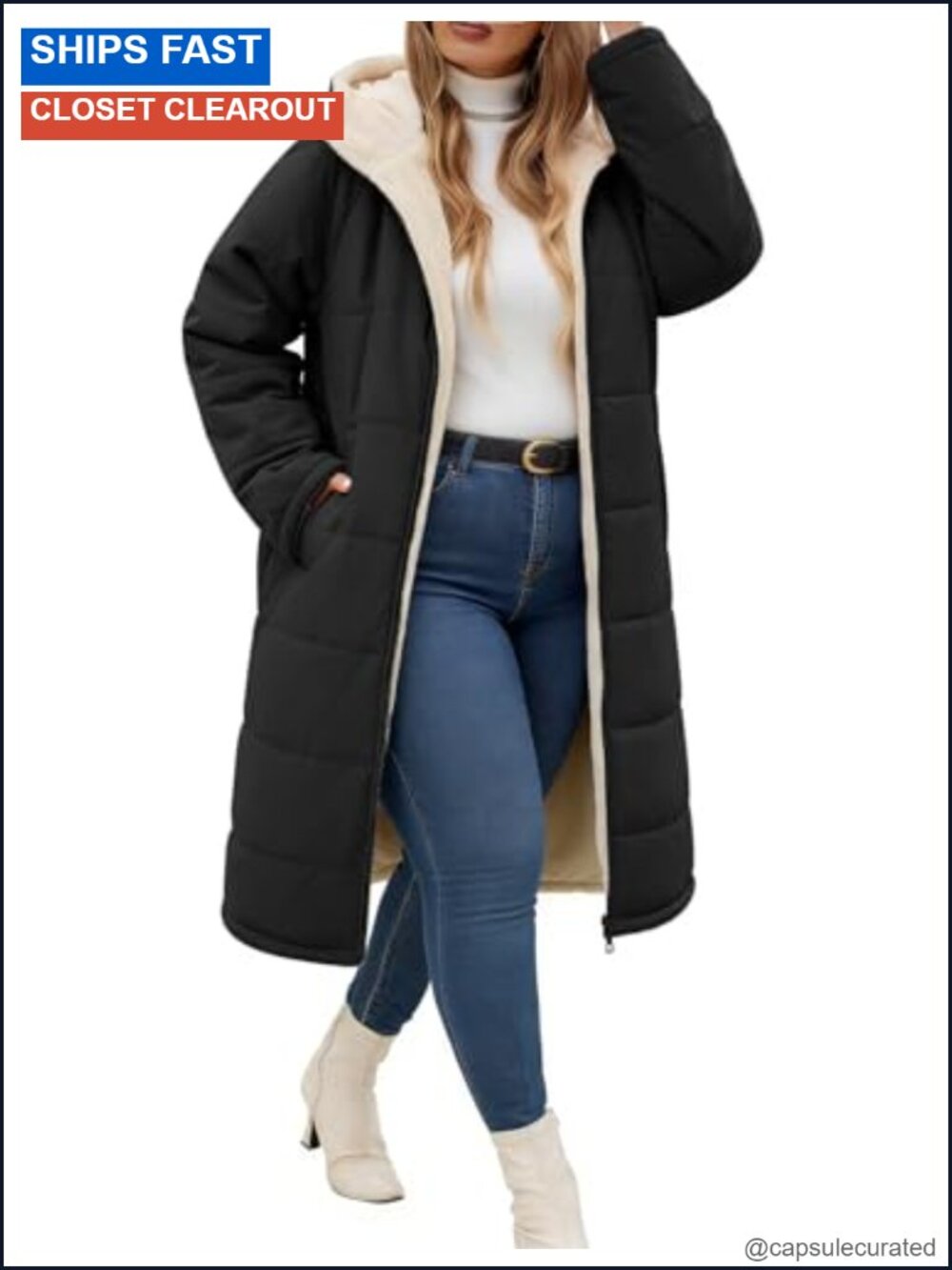 Plus Size Winter Coat Mid Length Hooded Zip Up Fleece Sherpa Lined